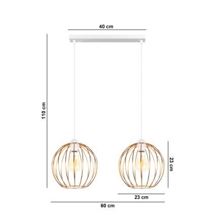 Lampadario a sospensione con filo MATT 2xE27/60W/230V bianco/rame
