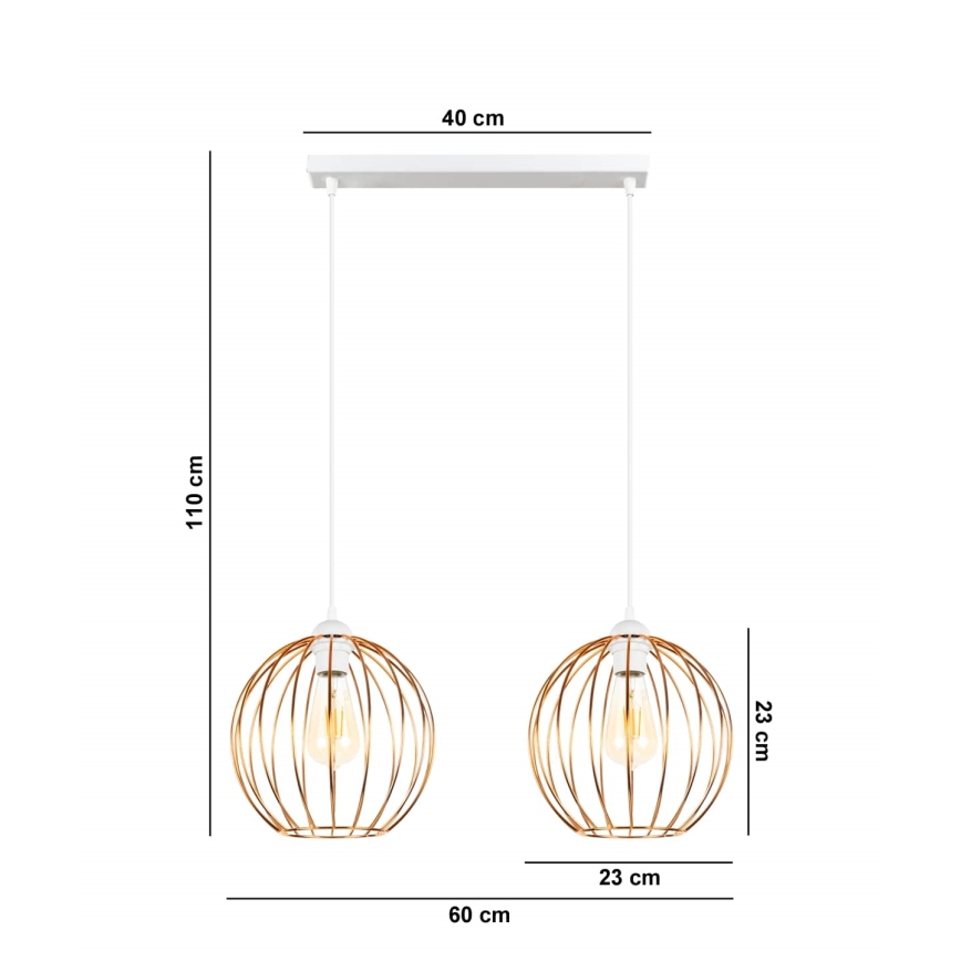 Lampadario a sospensione con filo MATT 2xE27/60W/230V bianco/rame