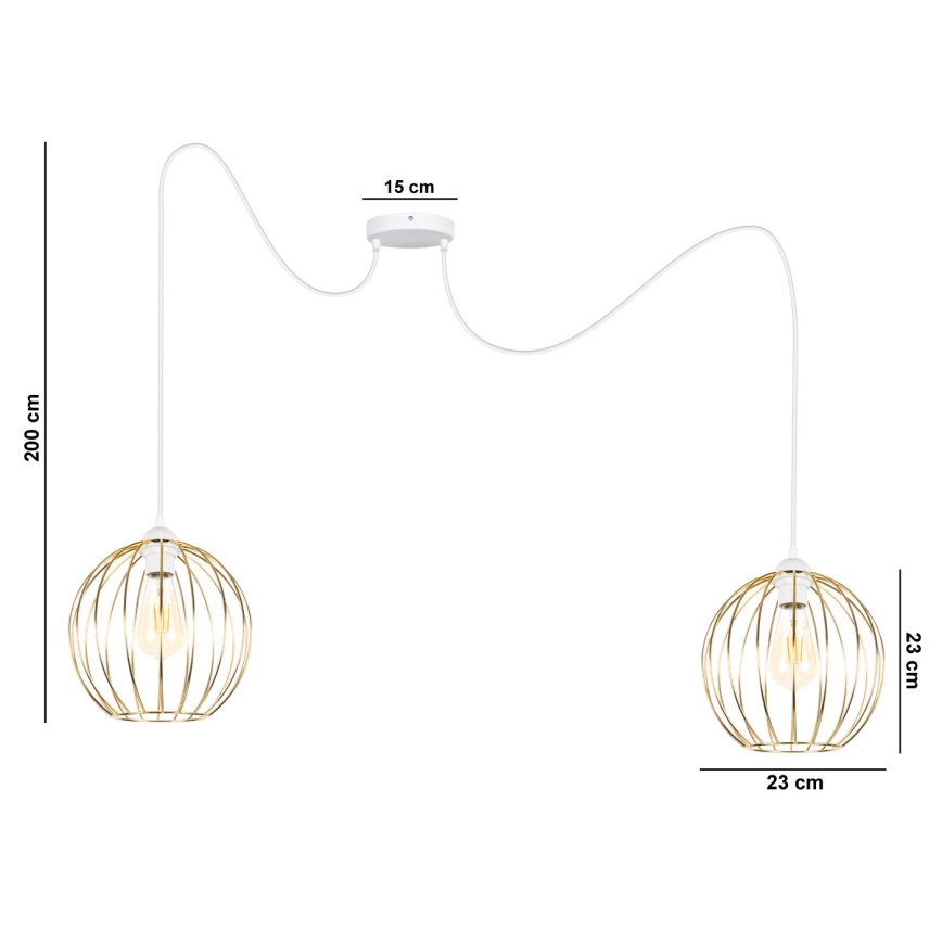 Lampadario a sospensione con filo MATT 2xE27/60W/230V ragno bianco/oro