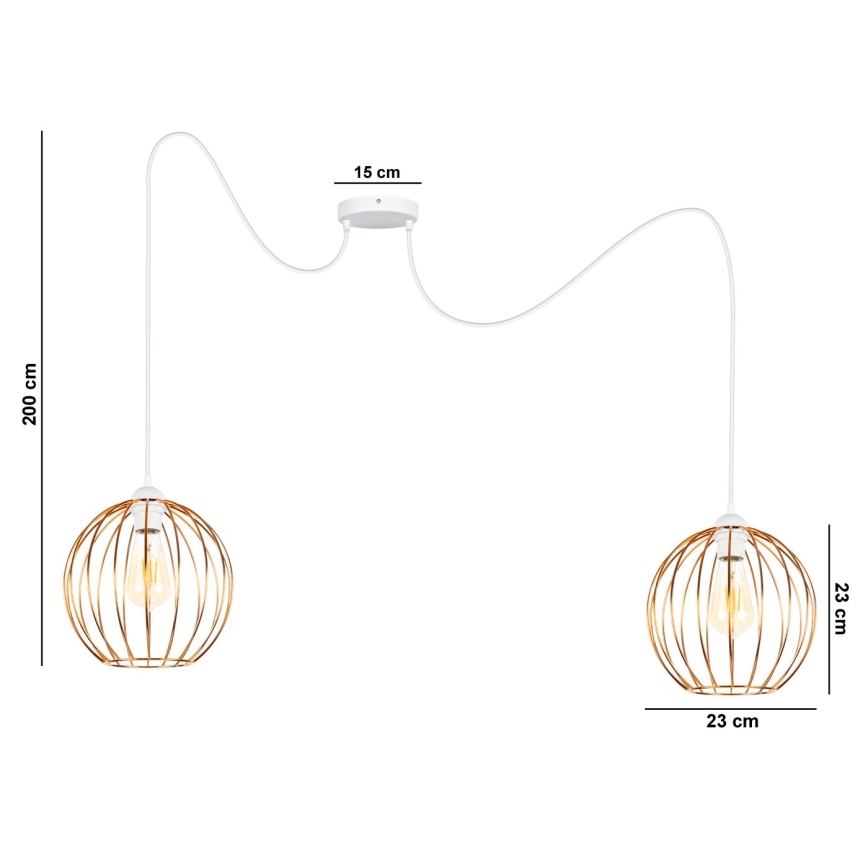 Lampadario a sospensione con filo MATT 2xE27/60W/230V ragno bianco/rame