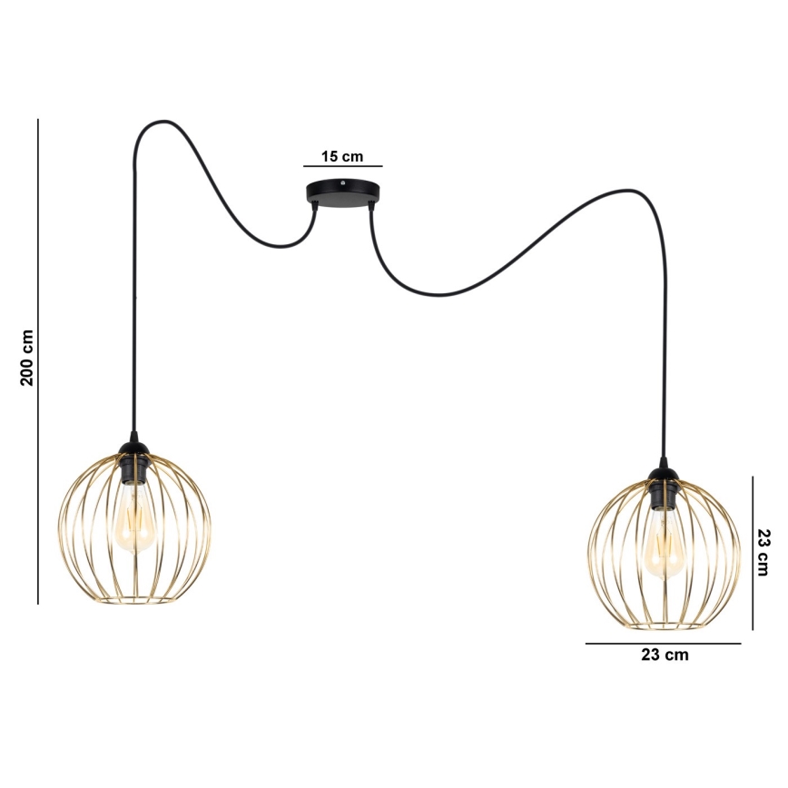 Lampadario a sospensione con filo MATT 2xE27/60W/230V ragno nero/oro