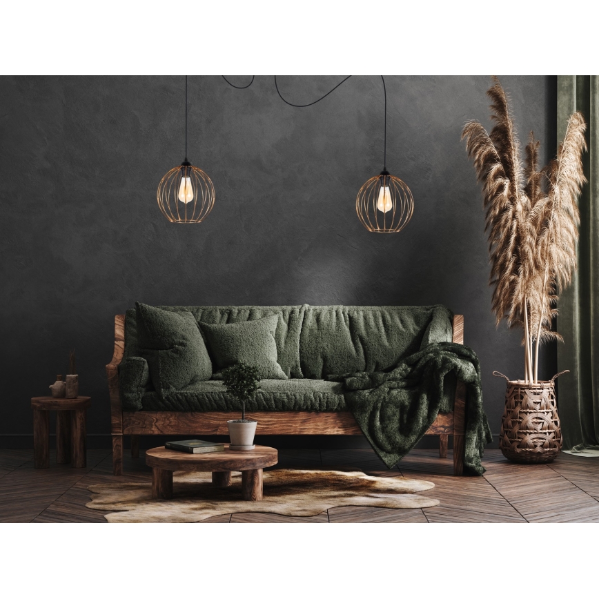 Lampadario a sospensione con filo MATT 2xE27/60W/230V ragno nero/rame