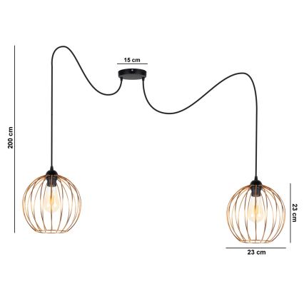 Lampadario a sospensione con filo MATT 2xE27/60W/230V ragno nero/rame