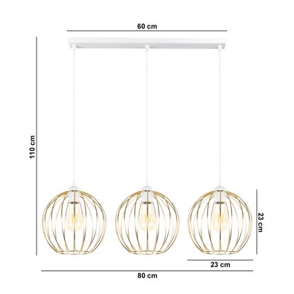 Lampadario a sospensione con filo MATT 3xE27/60W/230V bianco/oro