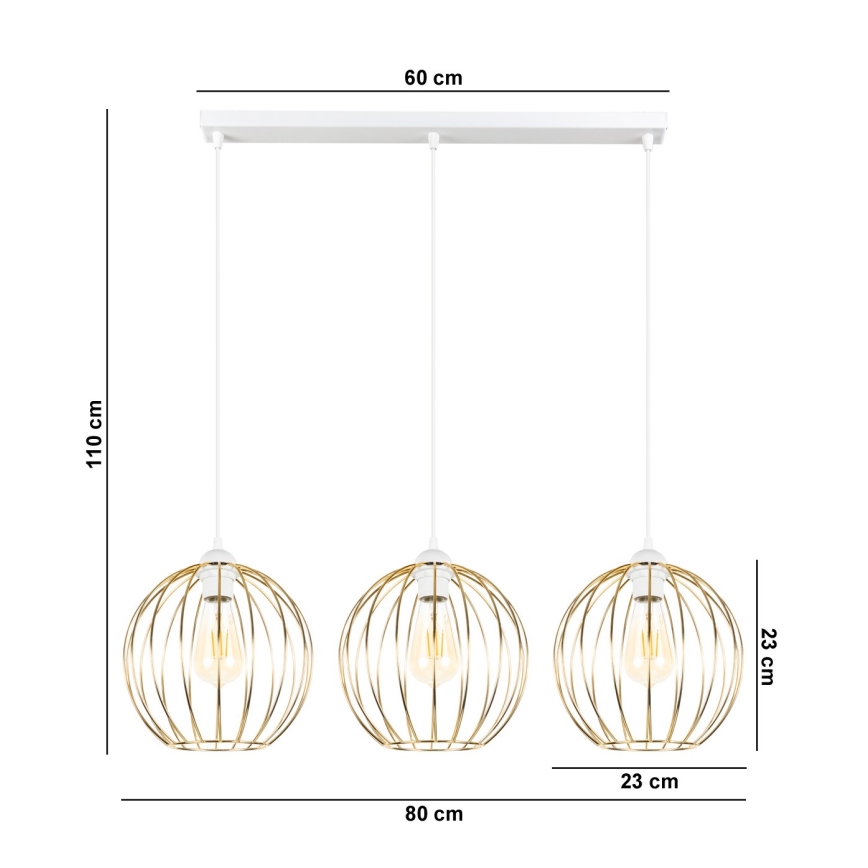 Lampadario a sospensione con filo MATT 3xE27/60W/230V bianco/oro