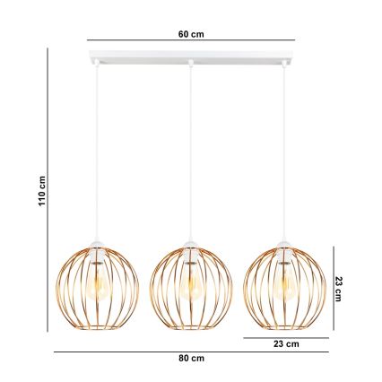 Lampadario a sospensione con filo MATT 3xE27/60W/230V bianco/rame