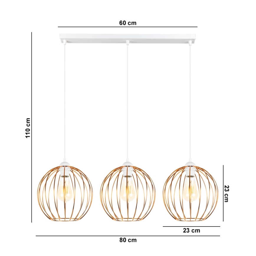 Lampadario a sospensione con filo MATT 3xE27/60W/230V bianco/rame