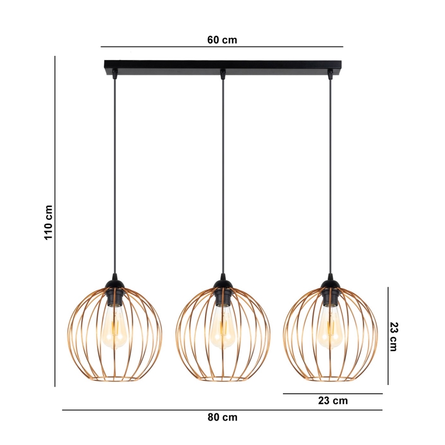 Lampadario a sospensione con filo MATT 3xE27/60W/230V nero/rame