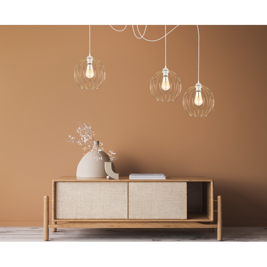 Lampadario a sospensione con filo MATT 3xE27/60W/230V ragno bianco/oro