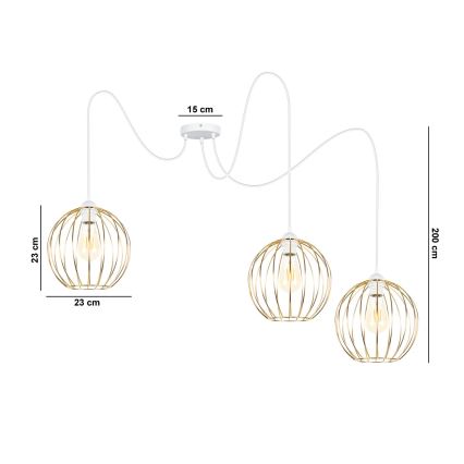 Lampadario a sospensione con filo MATT 3xE27/60W/230V ragno bianco/oro