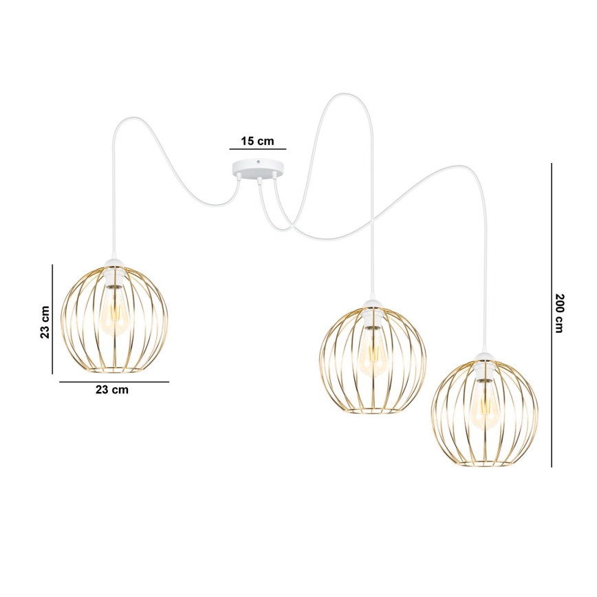 Lampadario a sospensione con filo MATT 3xE27/60W/230V ragno bianco/oro