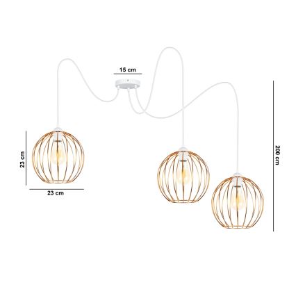Lampadario a sospensione con filo MATT 3xE27/60W/230V ragno bianco/rame