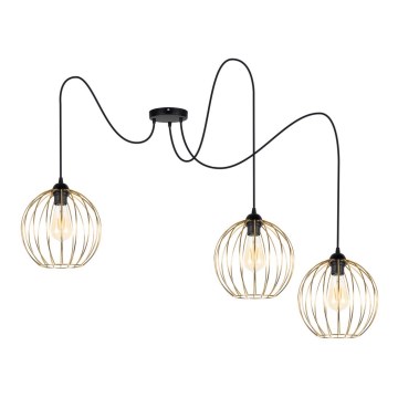 Lampadario a sospensione con filo MATT 3xE27/60W/230V ragno nero/oro