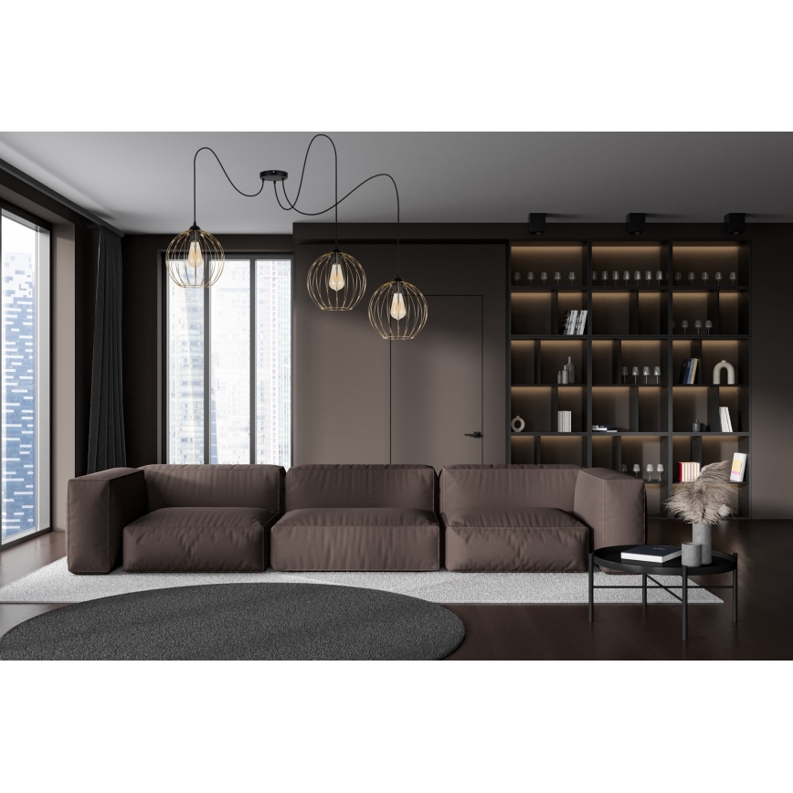 Lampadario a sospensione con filo MATT 3xE27/60W/230V ragno nero/oro
