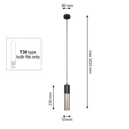 Lampadario a sospensione con filo MELODY 1xE27/15W/230V nero