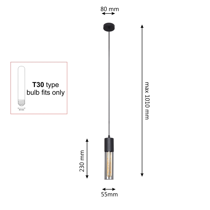 Lampadario a sospensione con filo MELODY 1xE27/15W/230V nero
