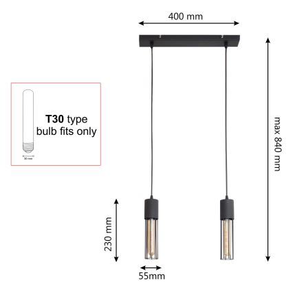 Lampadario a sospensione con filo MELODY 2xE27/15W/230V nero