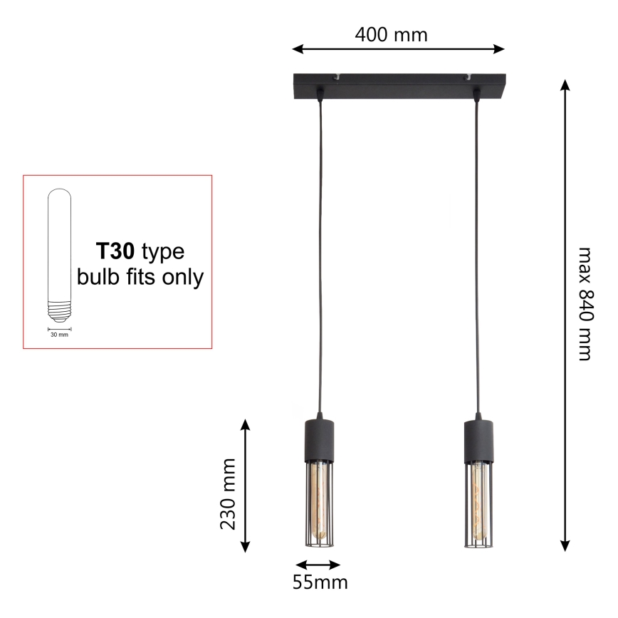 Lampadario a sospensione con filo MELODY 2xE27/15W/230V nero