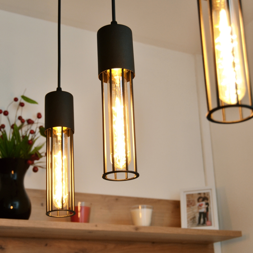 Lampadario a sospensione con filo MELODY 3xE27/15W/230V nero