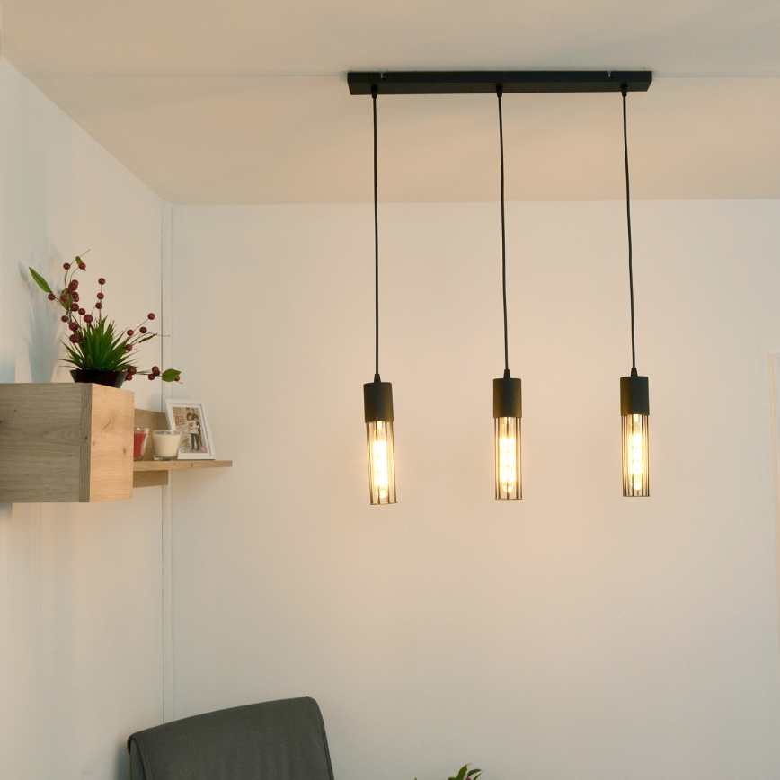 Lampadario a sospensione con filo MELODY 3xE27/15W/230V nero