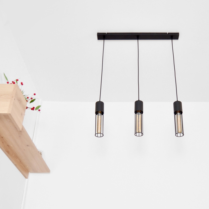 Lampadario a sospensione con filo MELODY 3xE27/15W/230V nero