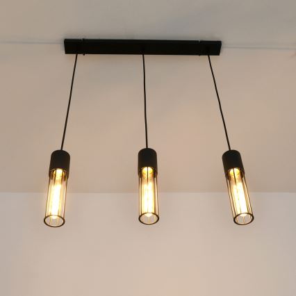 Lampadario a sospensione con filo MELODY 3xE27/15W/230V nero