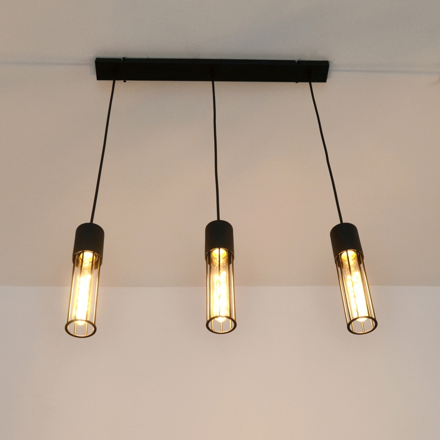 Lampadario a sospensione con filo MELODY 3xE27/15W/230V nero