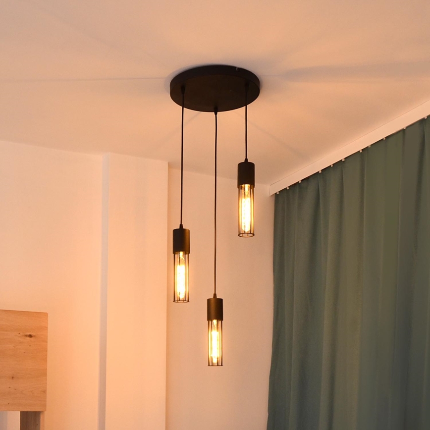 Lampadario a sospensione con filo MELODY 3xE27/15W/230V nero