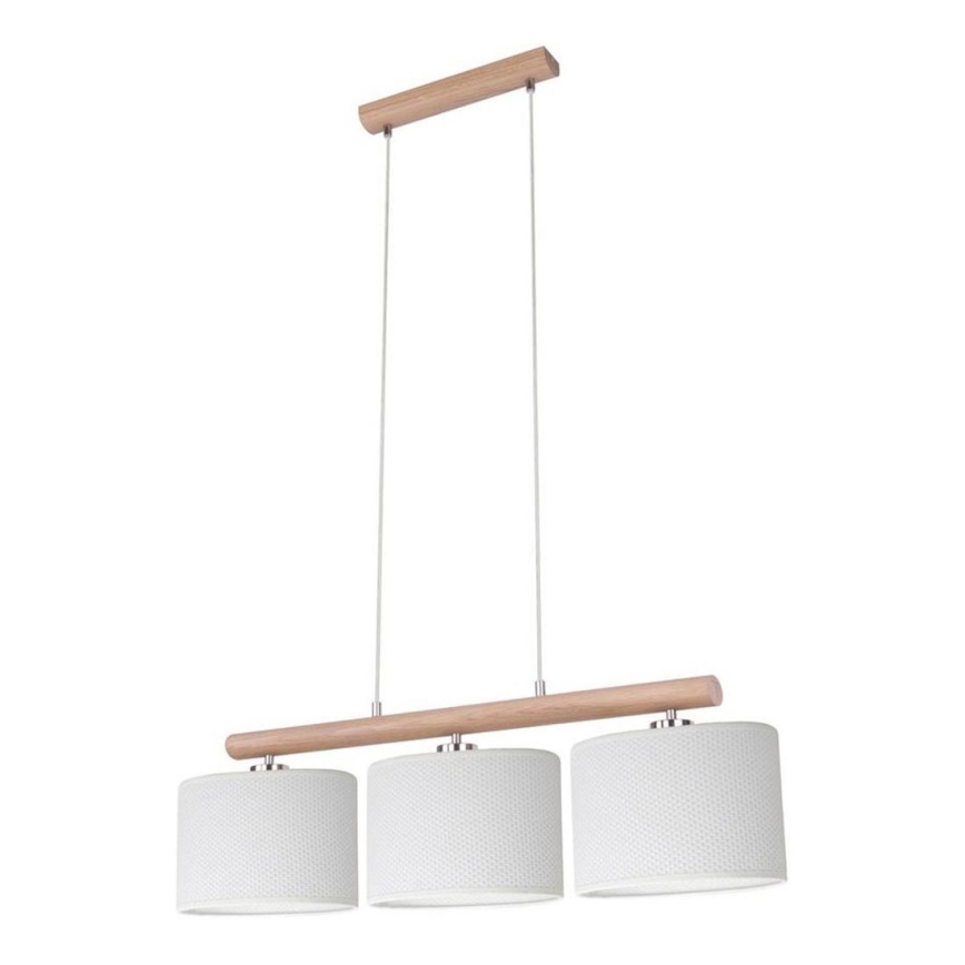 Lampadario a sospensione con filo MERCEDES 3xE27/40W/230V bianco/quercia