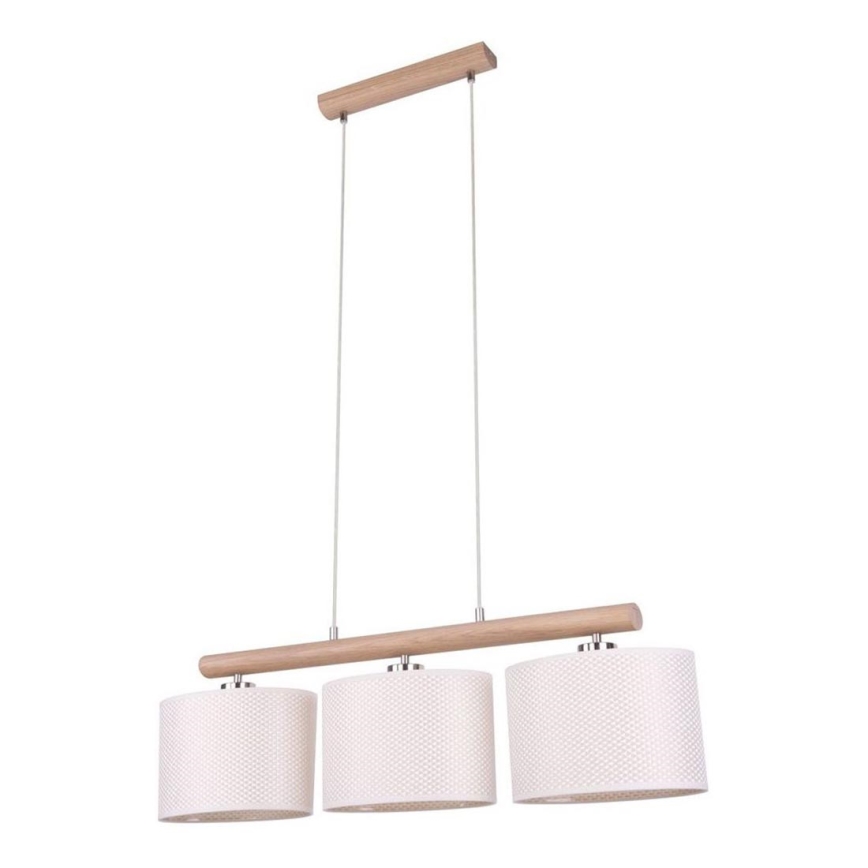 Lampadario a sospensione con filo MERCEDES 3xE27/40W/230V color crema/quercia