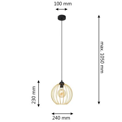 Lampadario a sospensione con filo MERCURE 1xE27/15W/230V oro/nero