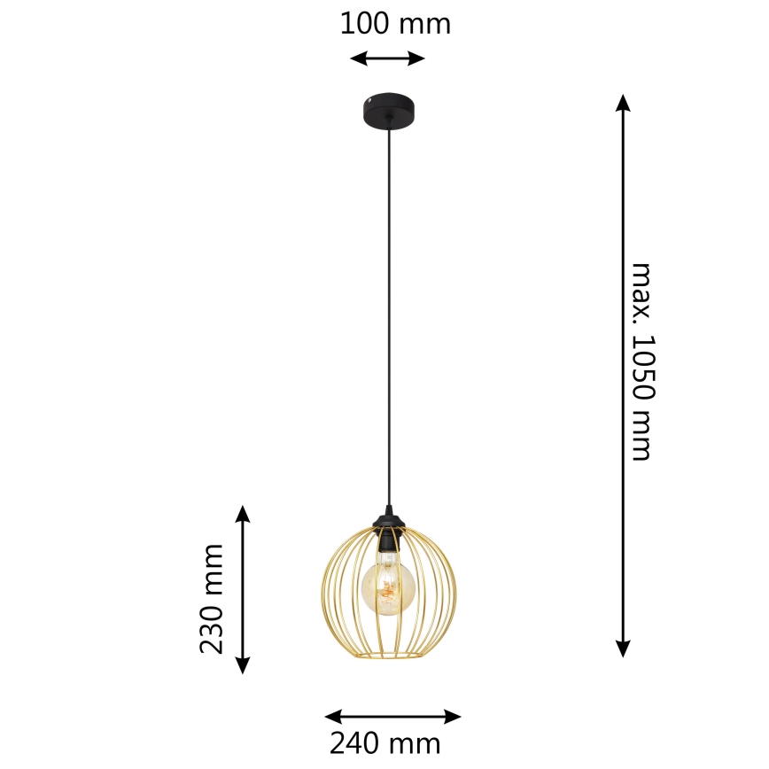Lampadario a sospensione con filo MERCURE 1xE27/15W/230V oro/nero