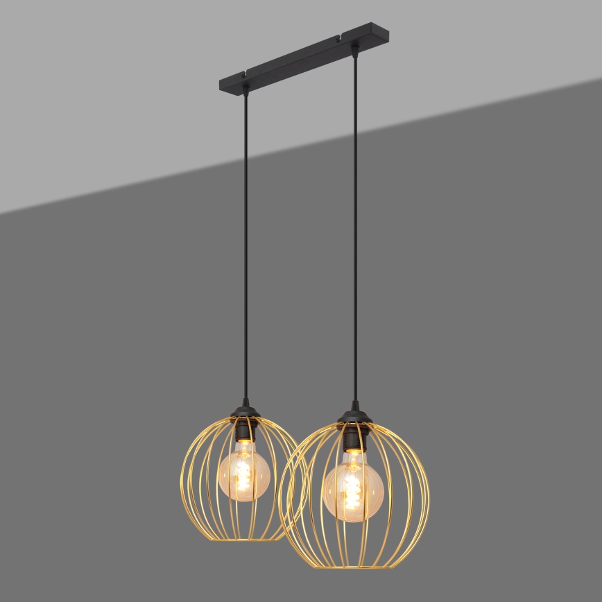 Lampadario a sospensione con filo MERCURE 2xE27/15W/230V oro/nero