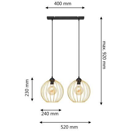 Lampadario a sospensione con filo MERCURE 2xE27/15W/230V oro/nero