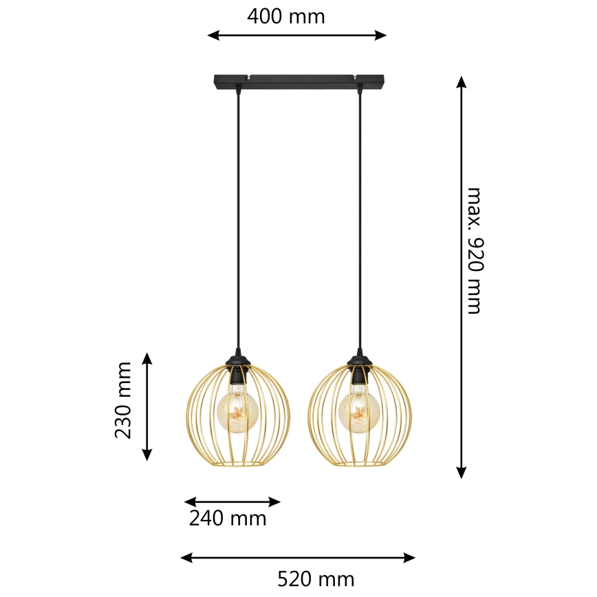 Lampadario a sospensione con filo MERCURE 2xE27/15W/230V oro/nero
