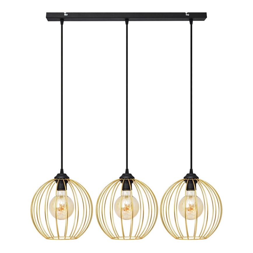 Lampadario a sospensione con filo MERCURE 3xE27/15W/230V oro/nero