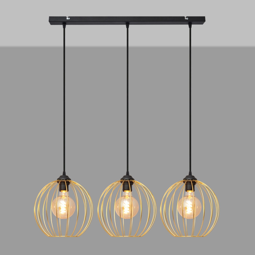 Lampadario a sospensione con filo MERCURE 3xE27/15W/230V oro/nero