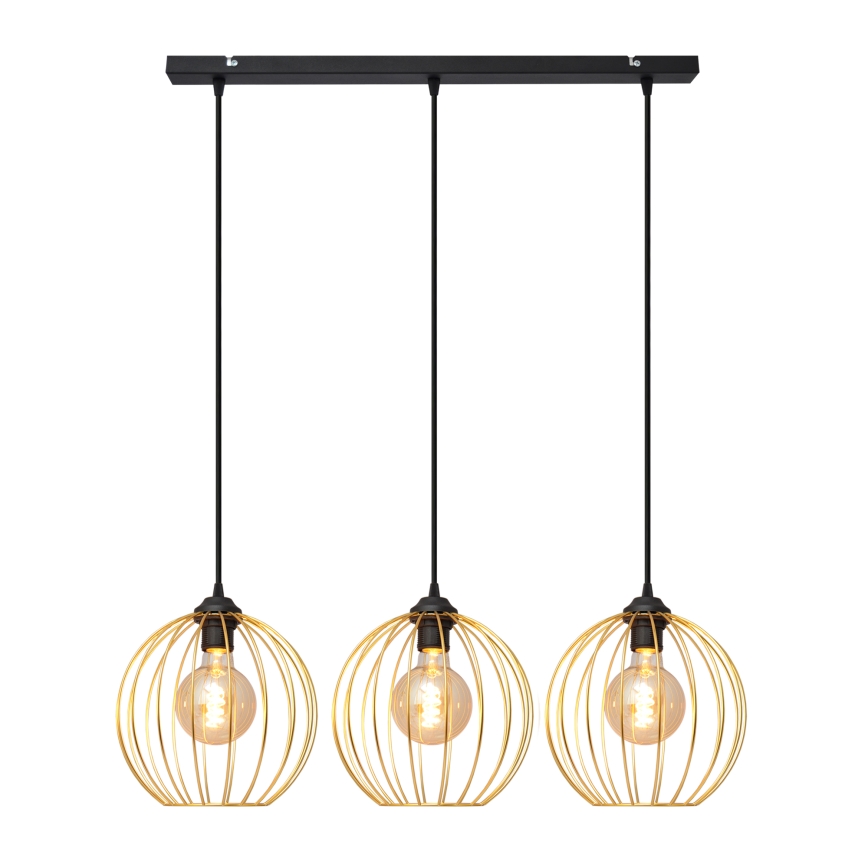 Lampadario a sospensione con filo MERCURE 3xE27/15W/230V oro/nero