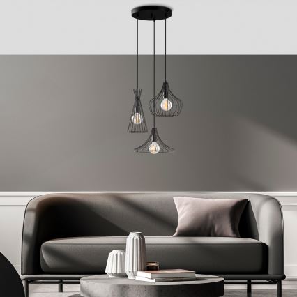 Lampadario a sospensione con filo MEZOPOTAMYA 3xE27/40W/230V nero