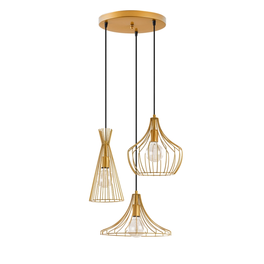 Lampadario a sospensione con filo MEZOPOTAMYA 3xE27/40W/230V oro