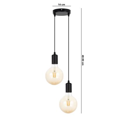 Lampadario a sospensione con filo MIROS 2xE27/60W/230V arrotondato nero