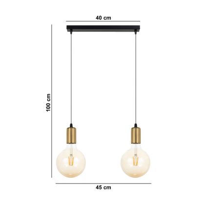 Lampadario a sospensione con filo MIROS 2xE27/60W/230V nero/oro