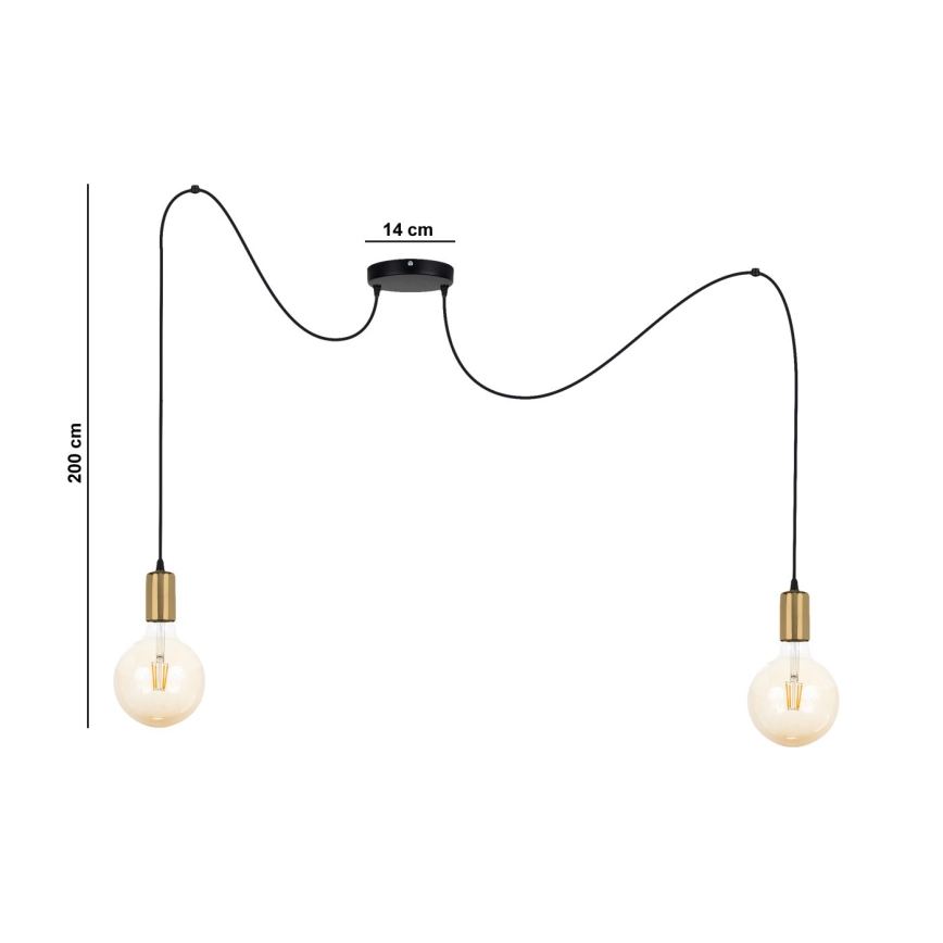 Lampadario a sospensione con filo MIROS 2xE27/60W/230V ragno nero/oro