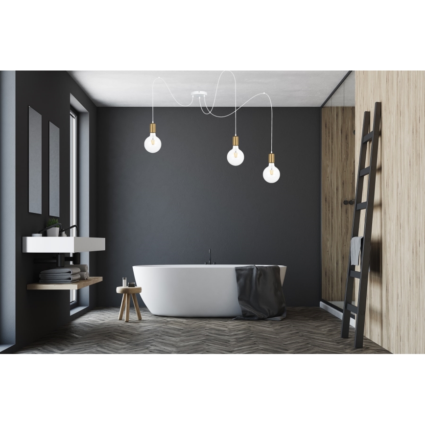 Lampadario a sospensione con filo MIROS 3xE27/60W/230V ragno bianco/oro