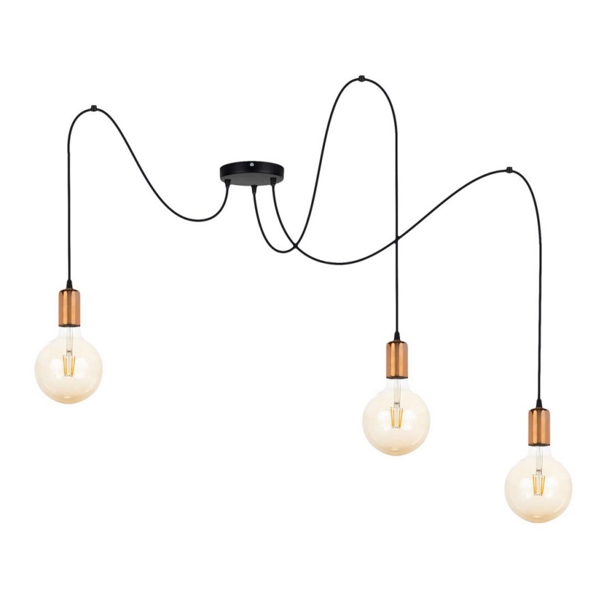 Lampadario a sospensione con filo MIROS 3xE27/60W/230V ragno nero/rame