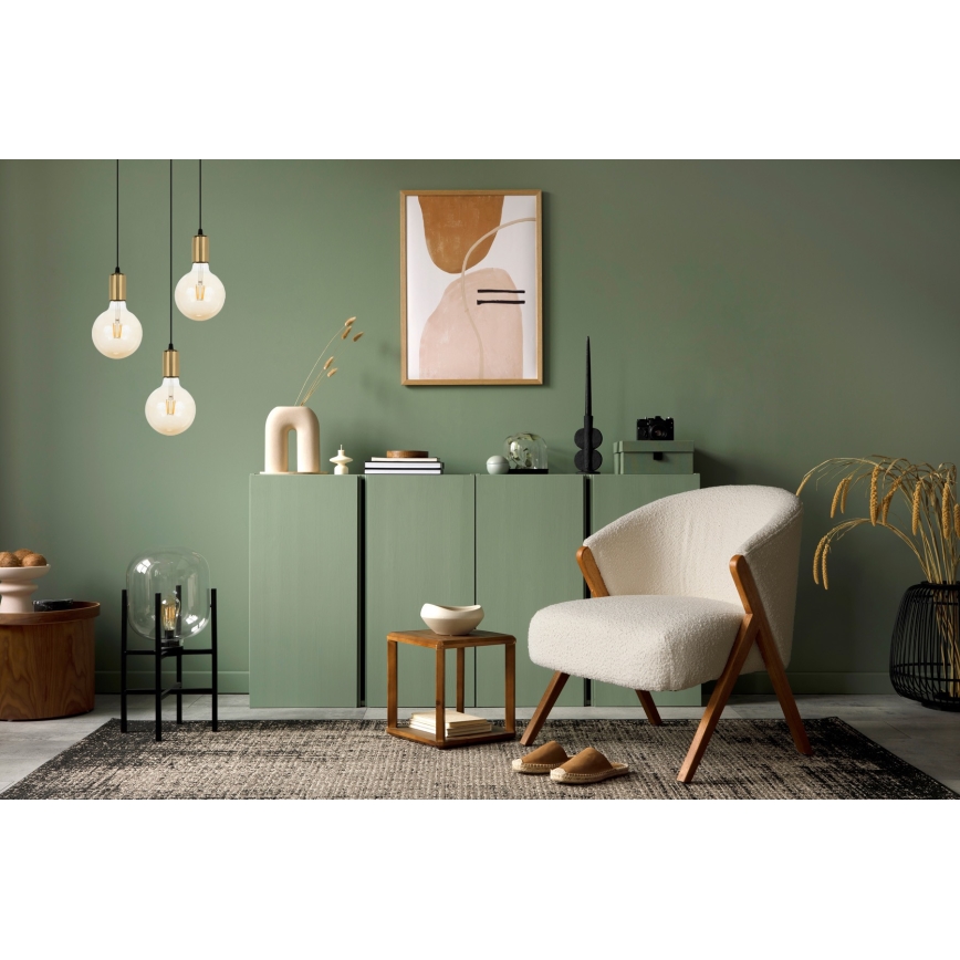 Lampadario a sospensione con filo MIROS 3xE27/60W/230V tondo nero/oro