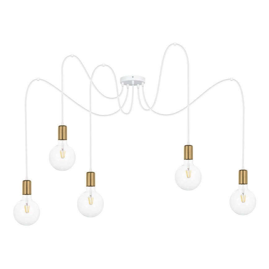 Lampadario a sospensione con filo MIROS 5xE27/60W/230V ragno bianco/oro