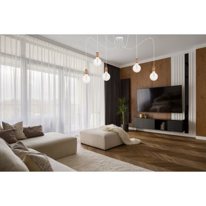 Lampadario a sospensione con filo MIROS 5xE27/60W/230V ragno bianco/rame