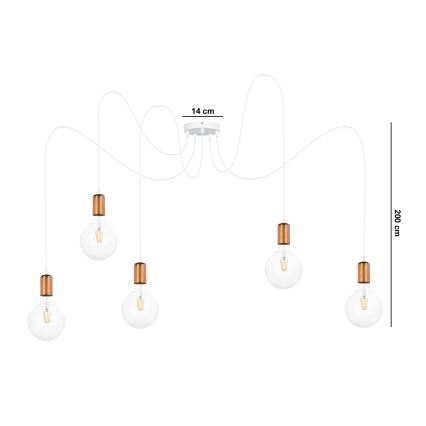 Lampadario a sospensione con filo MIROS 5xE27/60W/230V ragno bianco/rame
