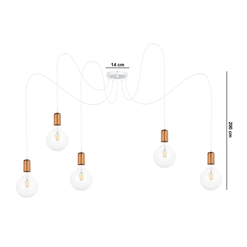Lampadario a sospensione con filo MIROS 5xE27/60W/230V ragno bianco/rame